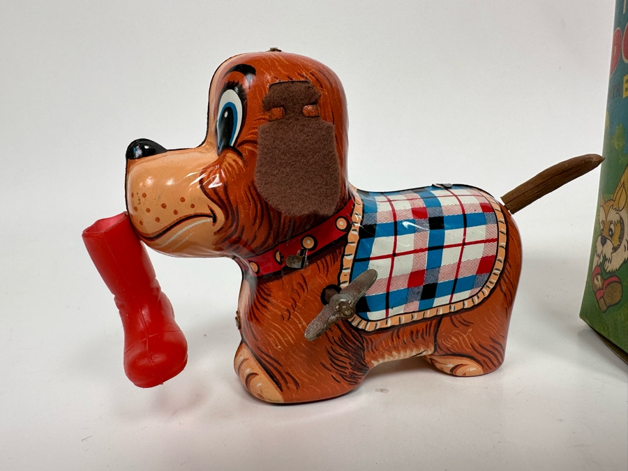 New Old Stock Mechanical Whirling Tail Dog With Boot Wind-Up Toy With Original Box Made In Japan [Photo 4]