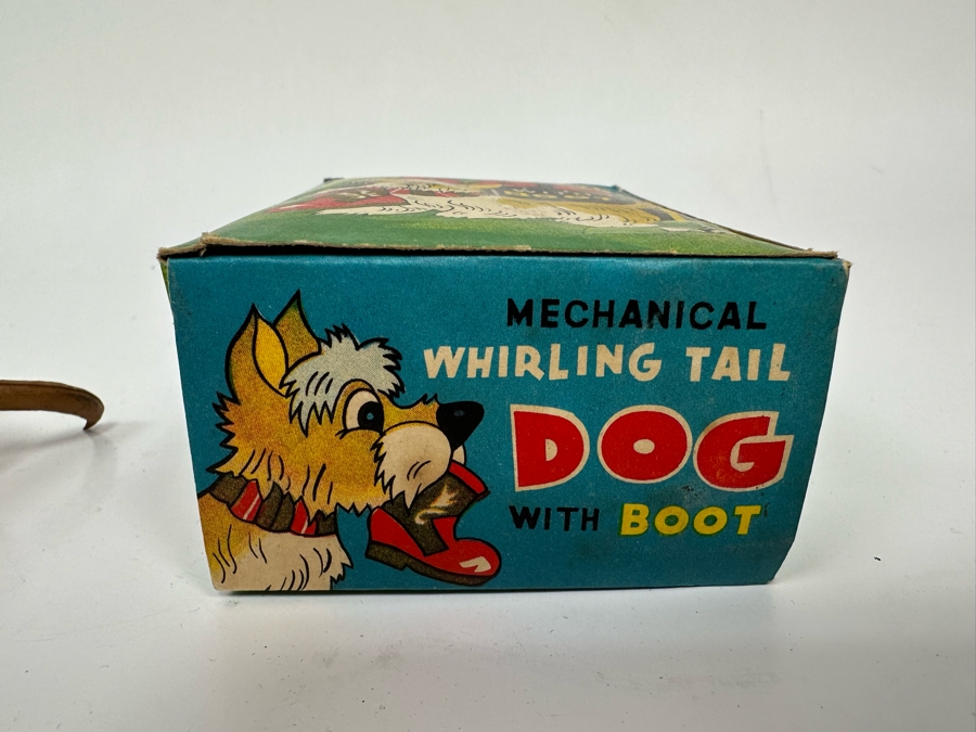 New Old Stock Mechanical Whirling Tail Dog With Boot Wind-Up Toy With Original Box Made In Japan [Photo 11]