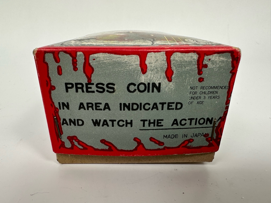New Old Stock Wind-Up Metal Coffin Bank With Original Box (Skeleton Arm Comes Out To Grab Coin) Made In Japan [Photo 8]
