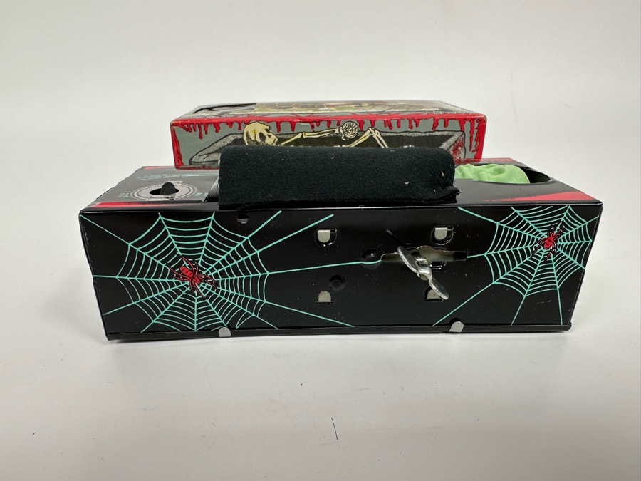 New Old Stock Wind-Up Metal Coffin Bank With Original Box (Skeleton Arm Comes Out To Grab Coin) Made In Japan [Photo 6]