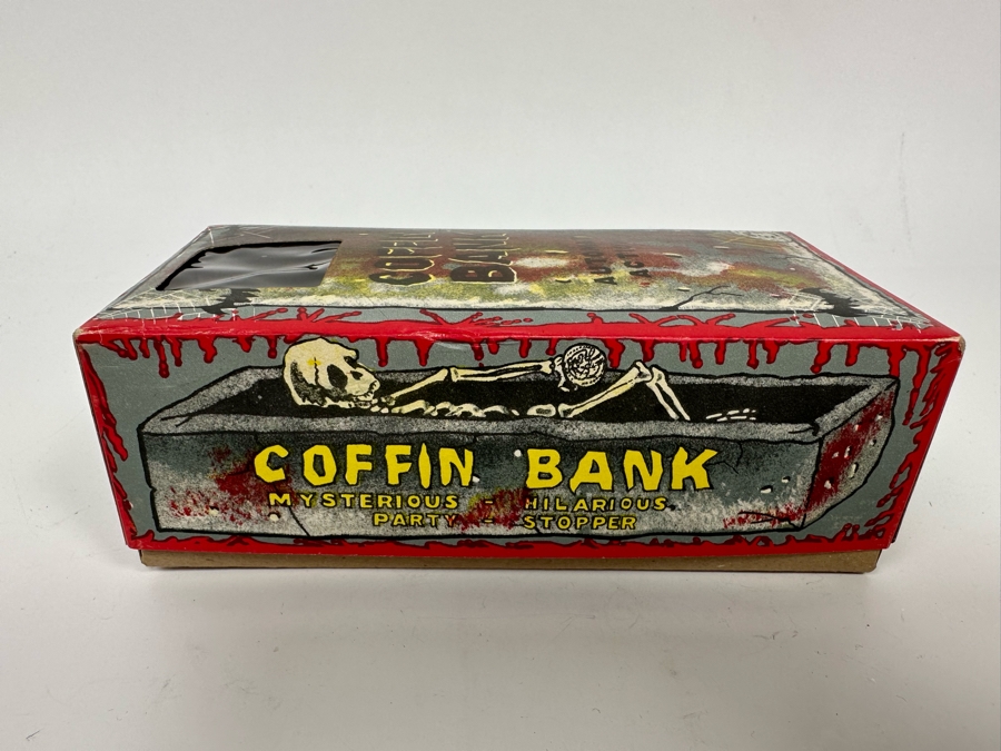 New Old Stock Wind-Up Metal Coffin Bank With Original Box (Skeleton Arm Comes Out To Grab Coin) Made In Japan [Photo 7]