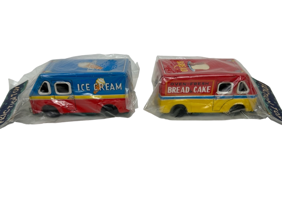 Pair Of Sealed Friction Toys Ice Cream Delivery Van And Bread & Cake Delivery Van Made In Japan [Photo 1]
