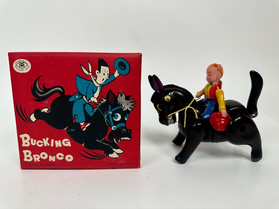 Bucking Bronco Mechanical Celluloid Toy With Original Box Made In Japan Modern Toys Not Working [Photo 3]