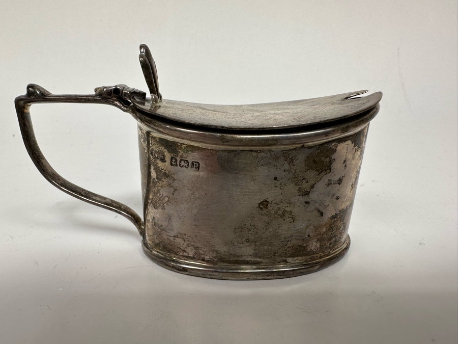 Vintage 1939 English Hallmarked Birmingham Sterling Silver Salt Cellar With Glass Insert 3.5W X 1.5D X 2H Sterling Silver Weighs 68.2g [Photo 2]