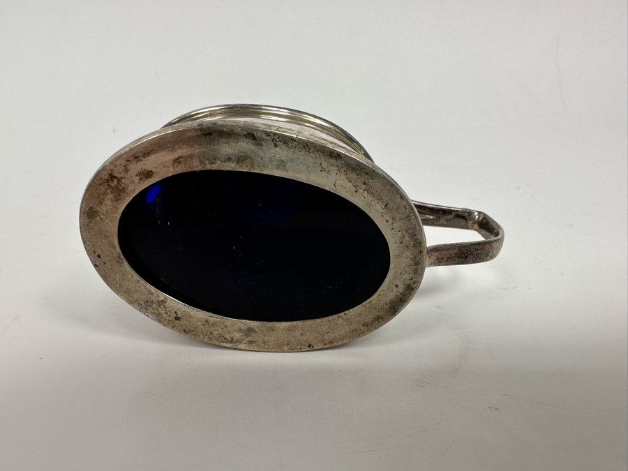 Vintage 1939 English Hallmarked Birmingham Sterling Silver Salt Cellar With Glass Insert 3.5W X 1.5D X 2H Sterling Silver Weighs 68.2g [Photo 7]