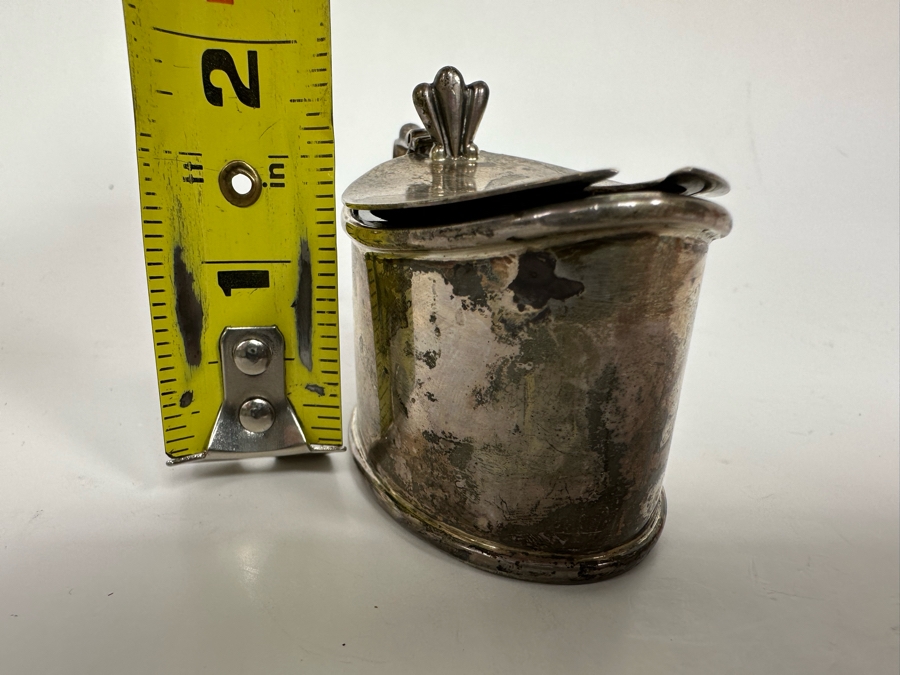 Vintage 1939 English Hallmarked Birmingham Sterling Silver Salt Cellar With Glass Insert 3.5W X 1.5D X 2H Sterling Silver Weighs 68.2g [Photo 8]