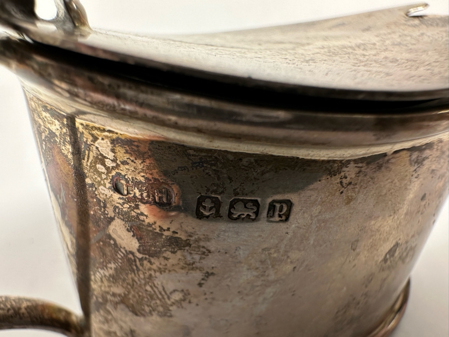 Vintage 1939 English Hallmarked Birmingham Sterling Silver Salt Cellar With Glass Insert 3.5W X 1.5D X 2H Sterling Silver Weighs 68.2g [Photo 4]