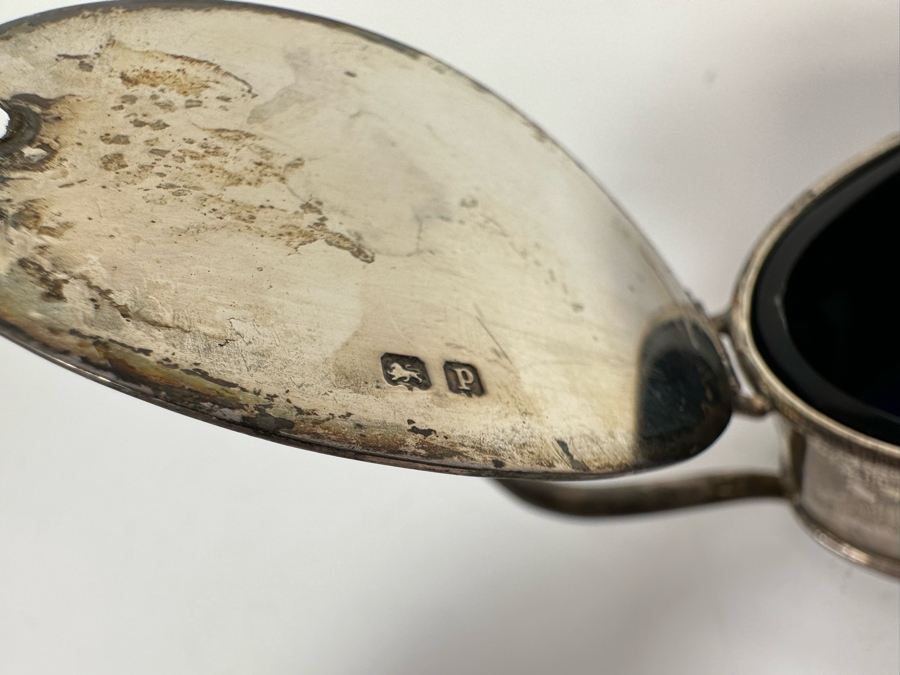 Vintage 1939 English Hallmarked Birmingham Sterling Silver Salt Cellar With Glass Insert 3.5W X 1.5D X 2H Sterling Silver Weighs 68.2g [Photo 6]