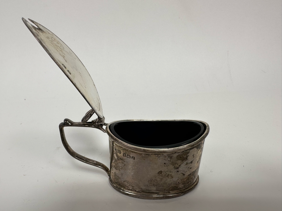 Vintage 1939 English Hallmarked Birmingham Sterling Silver Salt Cellar With Glass Insert 3.5W X 1.5D X 2H Sterling Silver Weighs 68.2g [Photo 5]