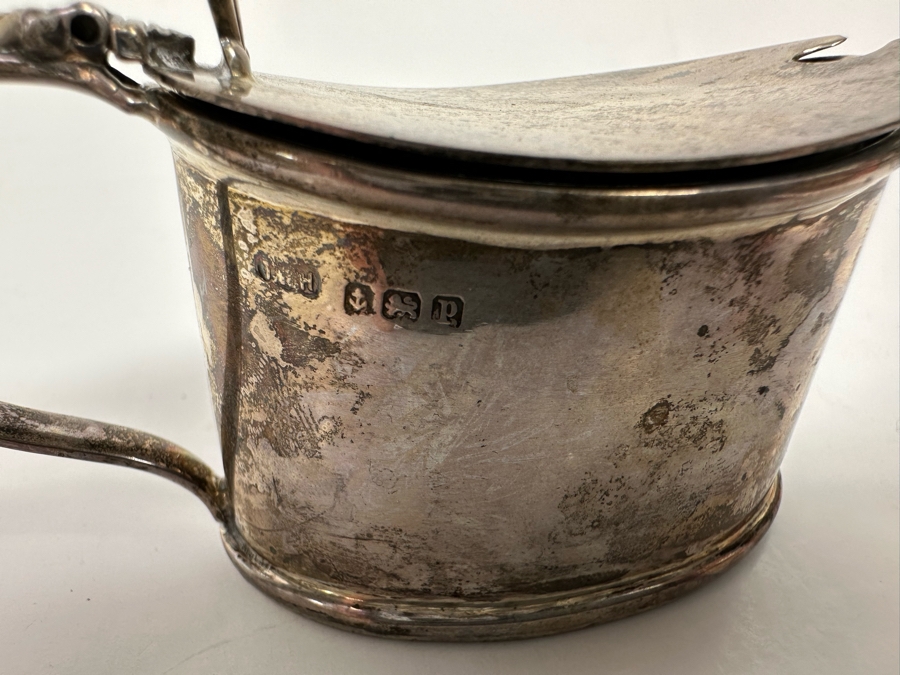 Vintage 1939 English Hallmarked Birmingham Sterling Silver Salt Cellar With Glass Insert 3.5W X 1.5D X 2H Sterling Silver Weighs 68.2g [Photo 3]