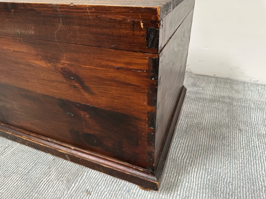 Antique Spanish Handmade Wooden Footed Tool Chest With Sounding Bell Lock Comes With Skeleton Key 43.5W X 17D X 19H [Photo 7]