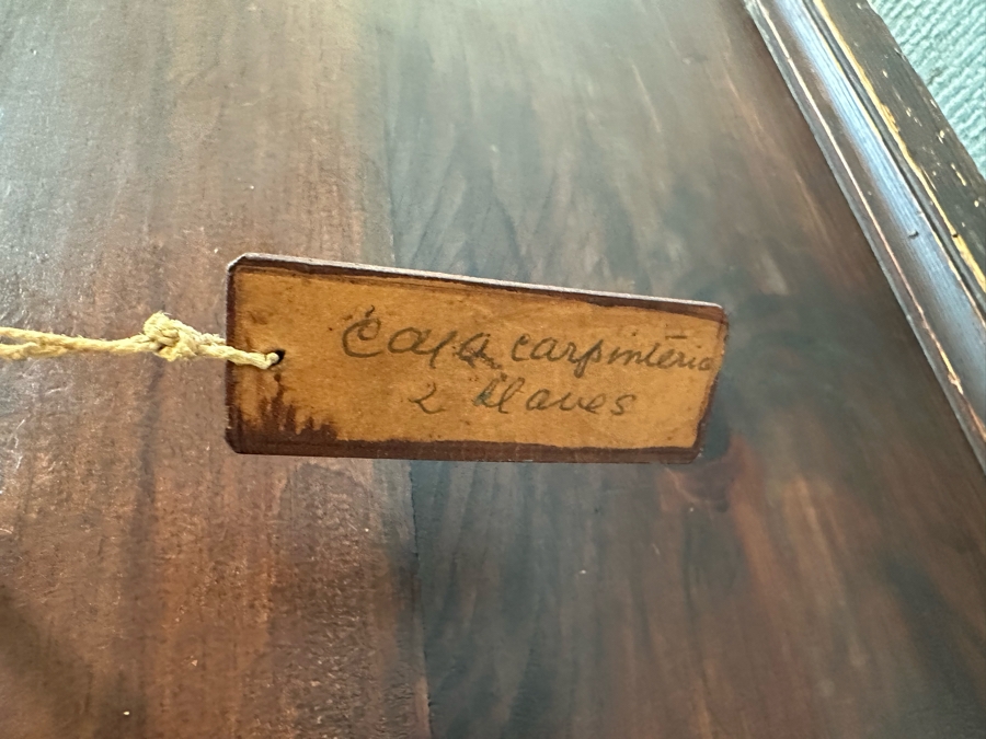 Antique Spanish Handmade Wooden Footed Tool Chest With Sounding Bell Lock Comes With Skeleton Key 43.5W X 17D X 19H [Photo 5]