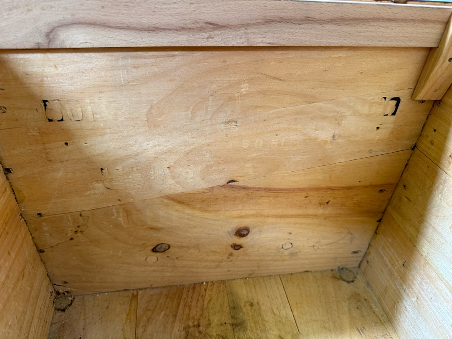 Antique Spanish Handmade Wooden Footed Tool Chest With Sounding Bell Lock Comes With Skeleton Key 43.5W X 17D X 19H [Photo 12]