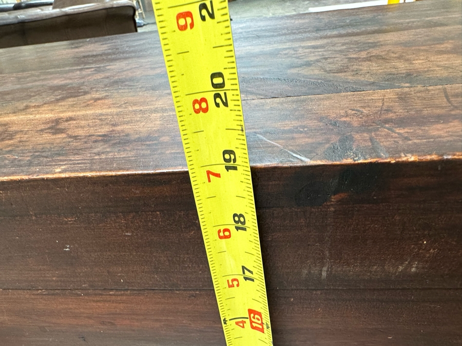 Antique Spanish Handmade Wooden Footed Tool Chest With Sounding Bell Lock Comes With Skeleton Key 43.5W X 17D X 19H [Photo 21]