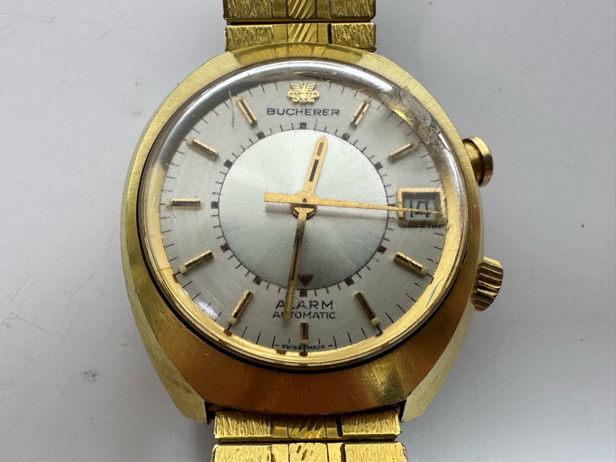 Vintage Carl F. Bucherer Swiss Made Automatic Alarm Watch Working With Chipped Glass Dial [Photo 4]