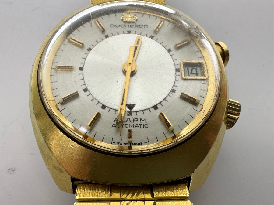 Vintage Carl F. Bucherer Swiss Made Automatic Alarm Watch Working With Chipped Glass Dial [Photo 8]