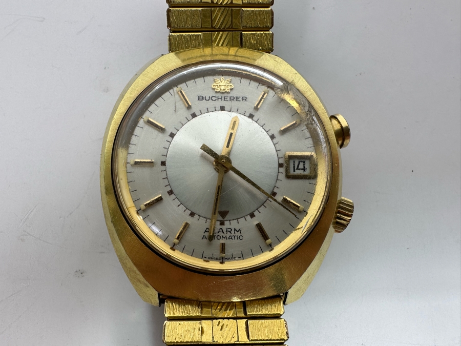 Vintage Carl F. Bucherer Swiss Made Automatic Alarm Watch Working With Chipped Glass Dial [Photo 5]