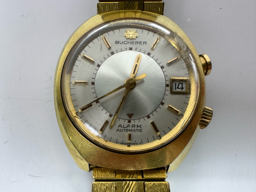Vintage Carl F. Bucherer Swiss Made Automatic Alarm Watch Working With Chipped Glass Dial [Photo 12]