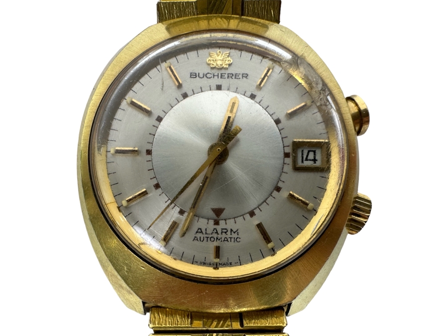 Vintage Carl F. Bucherer Swiss Made Automatic Alarm Watch Working With Chipped Glass Dial [Photo 1]