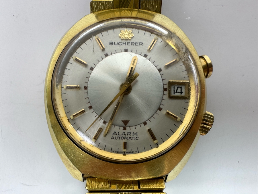 Vintage Carl F. Bucherer Swiss Made Automatic Alarm Watch Working With Chipped Glass Dial [Photo 11]