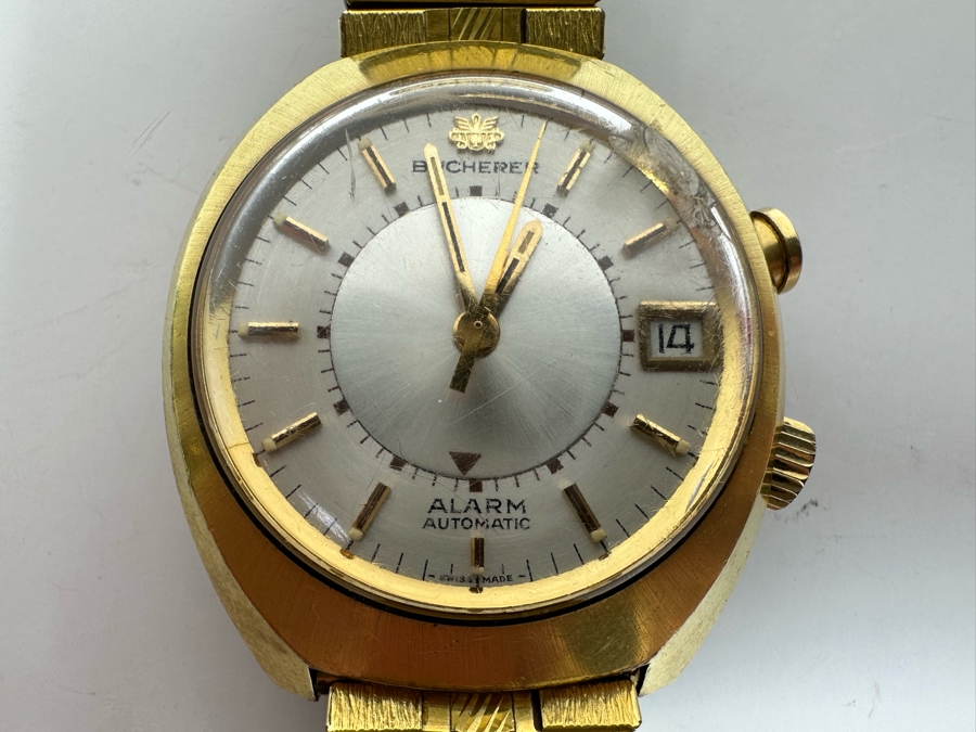 Vintage Carl F. Bucherer Swiss Made Automatic Alarm Watch Working With Chipped Glass Dial [Photo 3]