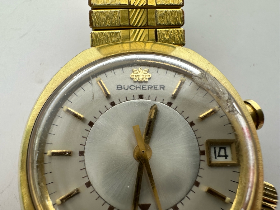 Vintage Carl F. Bucherer Swiss Made Automatic Alarm Watch Working With Chipped Glass Dial [Photo 6]