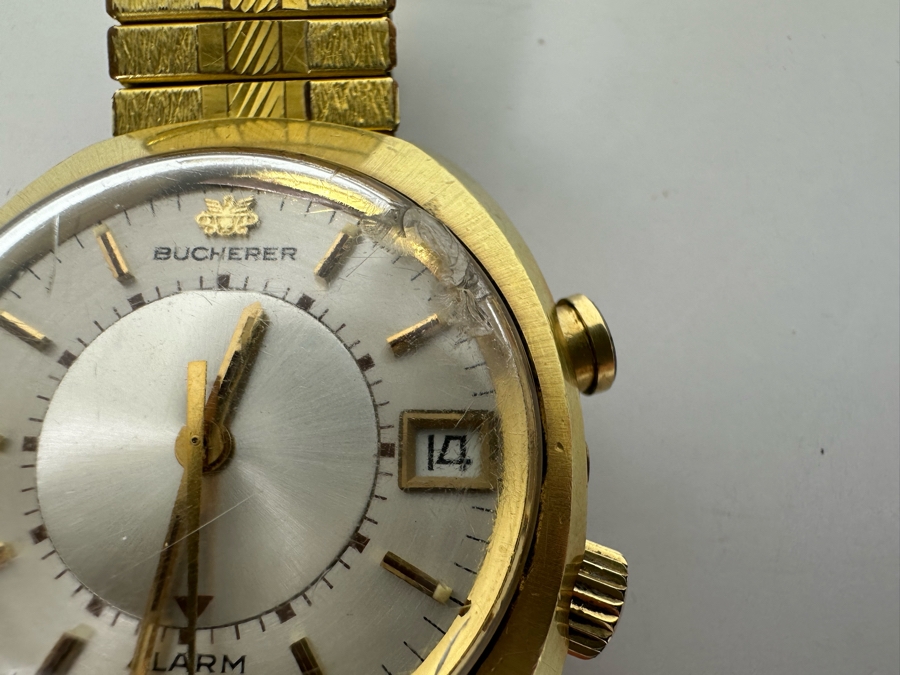 Vintage Carl F. Bucherer Swiss Made Automatic Alarm Watch Working With Chipped Glass Dial [Photo 7]