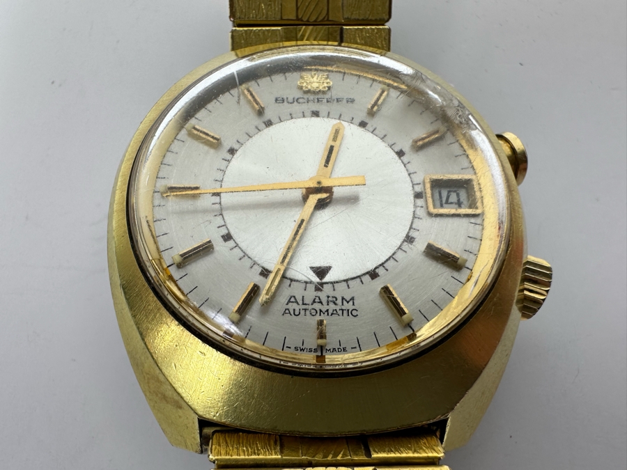 Vintage Carl F. Bucherer Swiss Made Automatic Alarm Watch Working With Chipped Glass Dial [Photo 13]