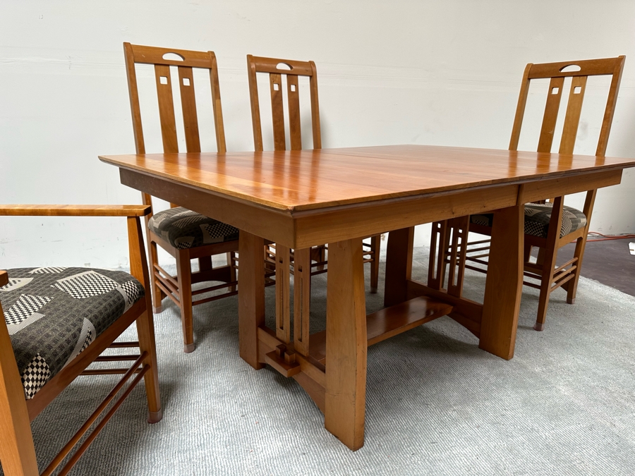 Amish Solid Cherry Wood Dining Table 60 X 42 X 29.5 With Two Built In 12' Leaves And Four Dining Chairs (2 Are Armchairs) Comes Up Table Pads By Canal Dover Furniture Midvale Ohio [Photo 10]