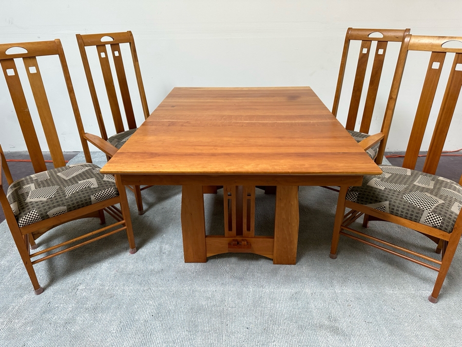 Amish Solid Cherry Wood Dining Table 60 X 42 X 29.5 With Two Built In 12' Leaves And Four Dining Chairs (2 Are Armchairs) Comes Up Table Pads By Canal Dover Furniture Midvale Ohio [Photo 28]