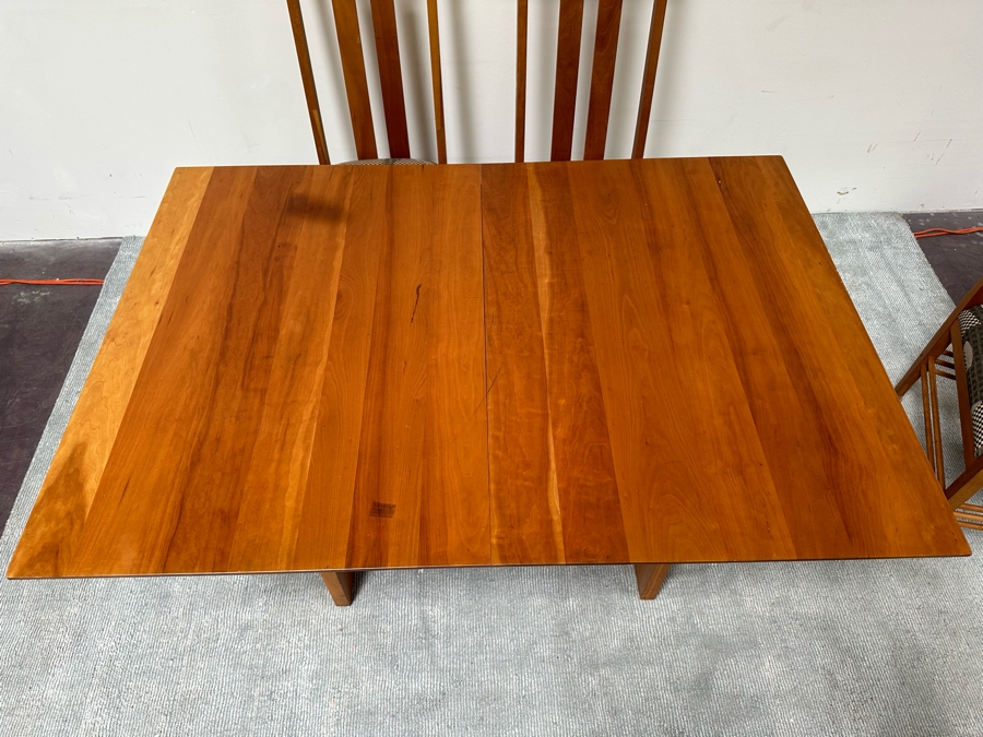 Amish Solid Cherry Wood Dining Table 60 X 42 X 29.5 With Two Built In 12' Leaves And Four Dining Chairs (2 Are Armchairs) Comes Up Table Pads By Canal Dover Furniture Midvale Ohio [Photo 27]