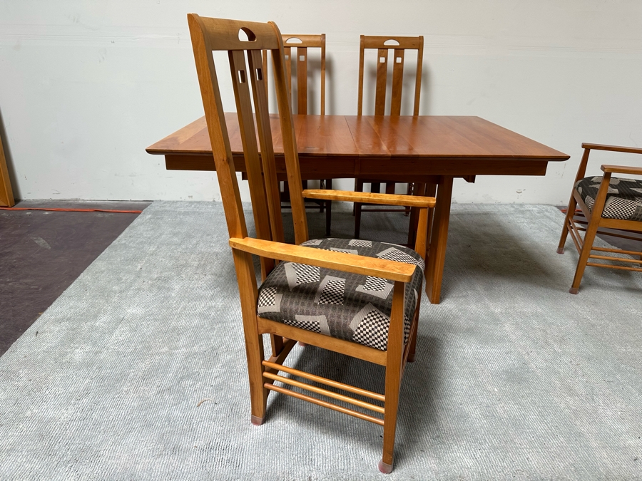 Amish Solid Cherry Wood Dining Table 60 X 42 X 29.5 With Two Built In 12' Leaves And Four Dining Chairs (2 Are Armchairs) Comes Up Table Pads By Canal Dover Furniture Midvale Ohio [Photo 18]