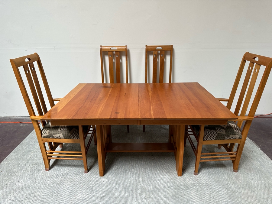 Amish Solid Cherry Wood Dining Table 60 X 42 X 29.5 With Two Built In 12' Leaves And Four Dining Chairs (2 Are Armchairs) Comes Up Table Pads By Canal Dover Furniture Midvale Ohio [Photo 6]