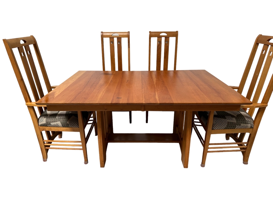 Amish Solid Cherry Wood Dining Table 60 X 42 X 29.5 With Two Built In 12' Leaves And Four Dining Chairs (2 Are Armchairs) Comes Up Table Pads By Canal Dover Furniture Midvale Ohio [Photo 4]