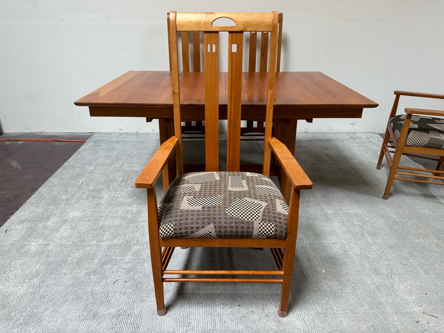 Amish Solid Cherry Wood Dining Table 60 X 42 X 29.5 With Two Built In 12' Leaves And Four Dining Chairs (2 Are Armchairs) Comes Up Table Pads By Canal Dover Furniture Midvale Ohio [Photo 17]