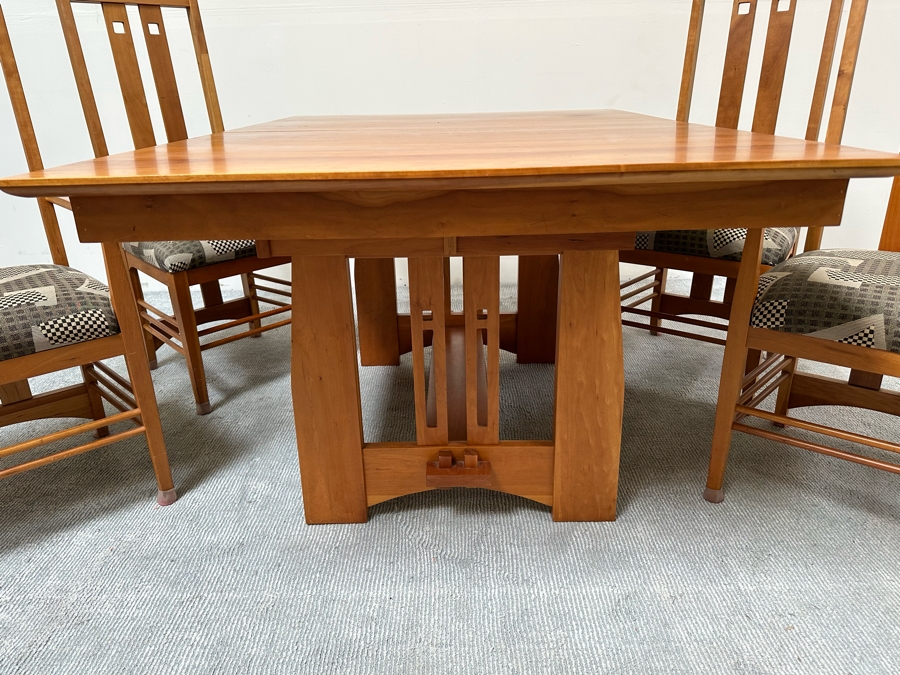 Amish Solid Cherry Wood Dining Table 60 X 42 X 29.5 With Two Built In 12' Leaves And Four Dining Chairs (2 Are Armchairs) Comes Up Table Pads By Canal Dover Furniture Midvale Ohio [Photo 31]