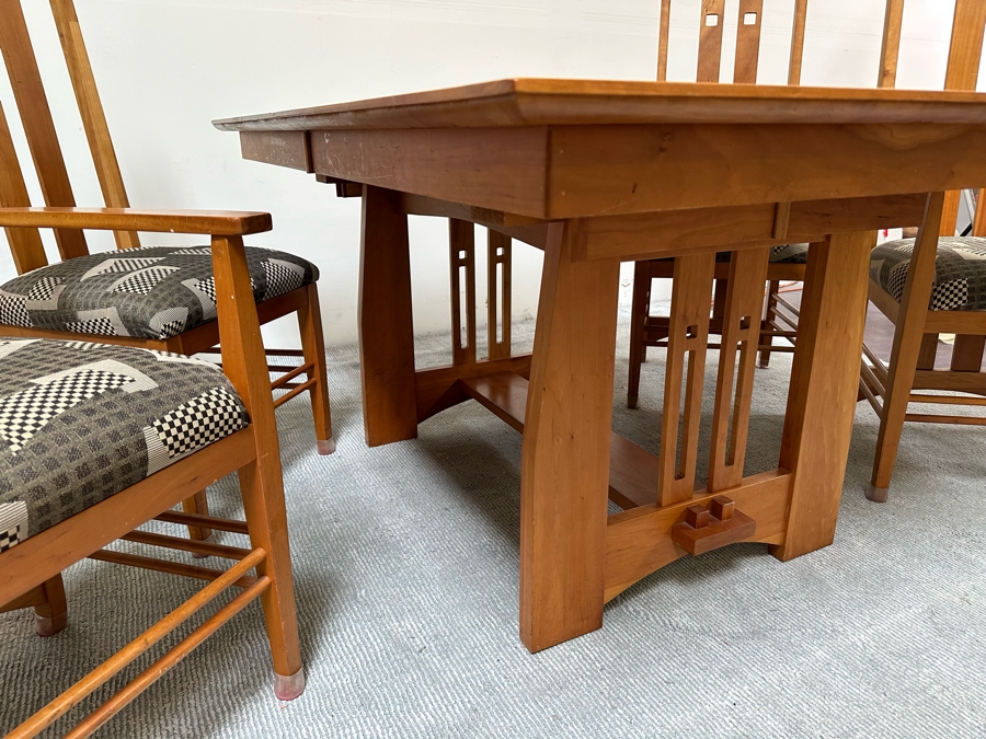 Amish Solid Cherry Wood Dining Table 60 X 42 X 29.5 With Two Built In 12' Leaves And Four Dining Chairs (2 Are Armchairs) Comes Up Table Pads By Canal Dover Furniture Midvale Ohio [Photo 32]
