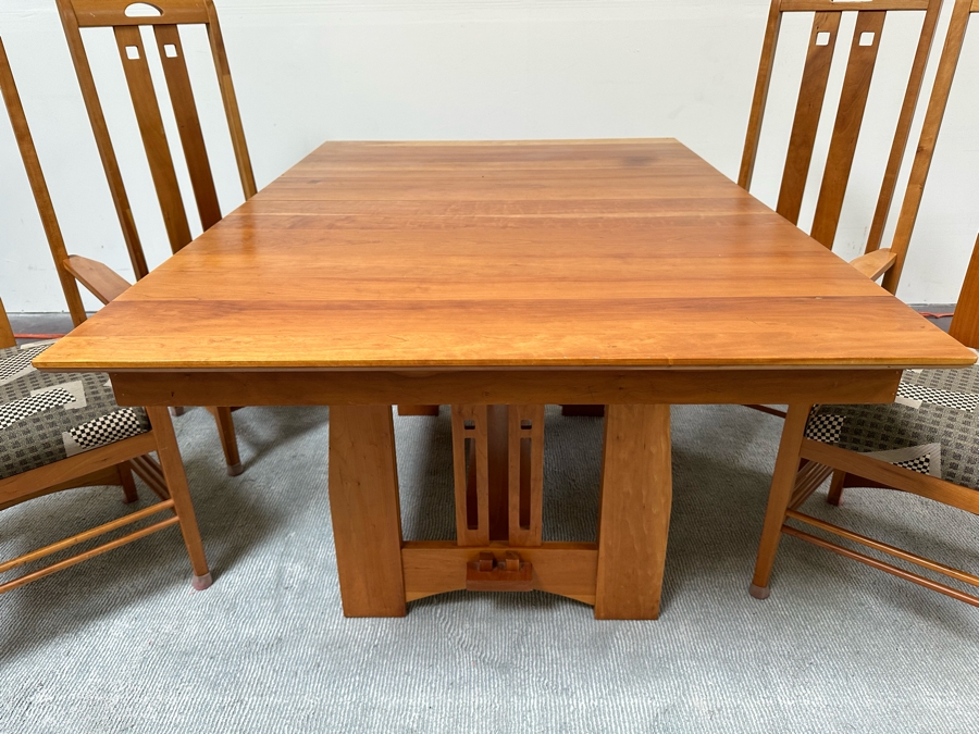 Amish Solid Cherry Wood Dining Table 60 X 42 X 29.5 With Two Built In 12' Leaves And Four Dining Chairs (2 Are Armchairs) Comes Up Table Pads By Canal Dover Furniture Midvale Ohio [Photo 30]