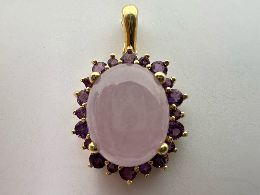 14K Gold Jadeite With Amethysts Pendant 5.5g [Photo 2]