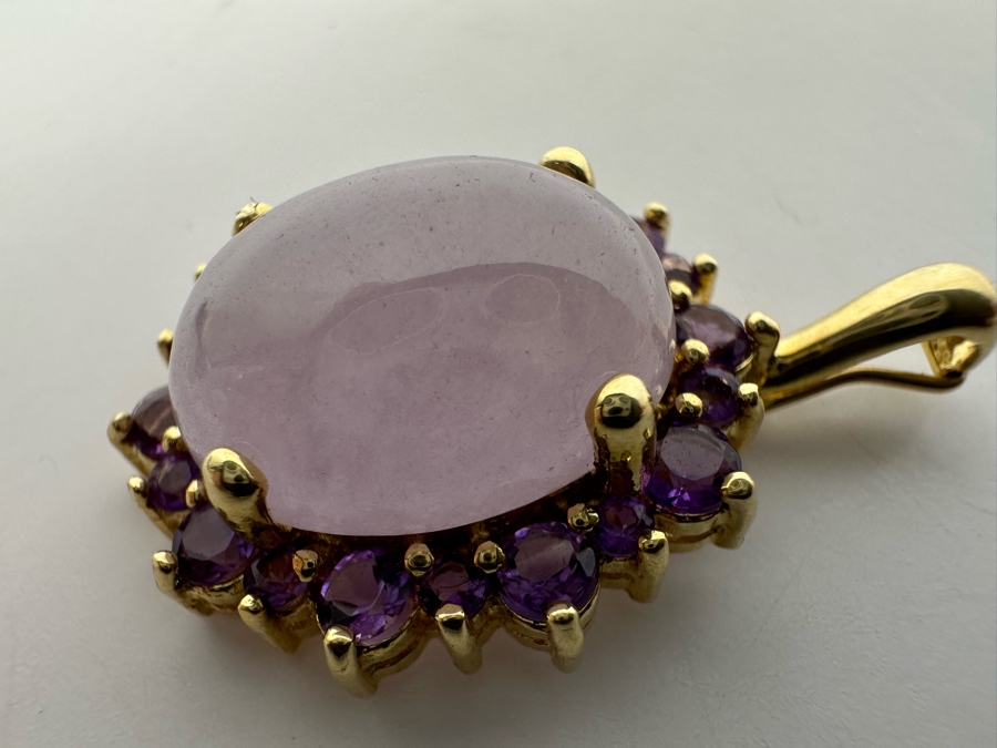 14K Gold Jadeite With Amethysts Pendant 5.5g [Photo 5]