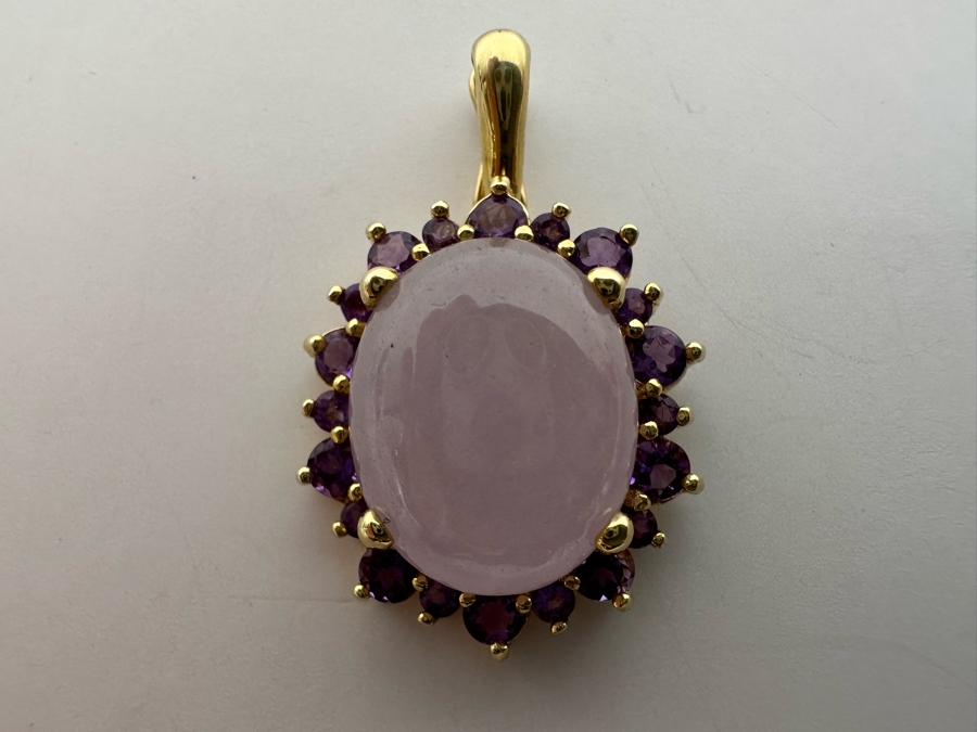14K Gold Jadeite With Amethysts Pendant 5.5g [Photo 3]