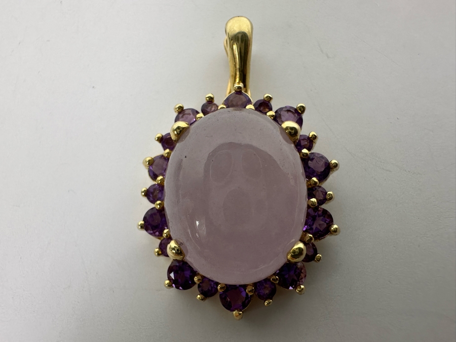 14K Gold Jadeite With Amethysts Pendant 5.5g [Photo 4]