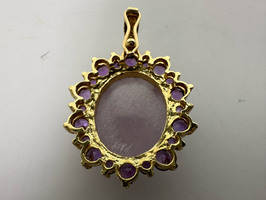 14K Gold Jadeite With Amethysts Pendant 5.5g [Photo 7]