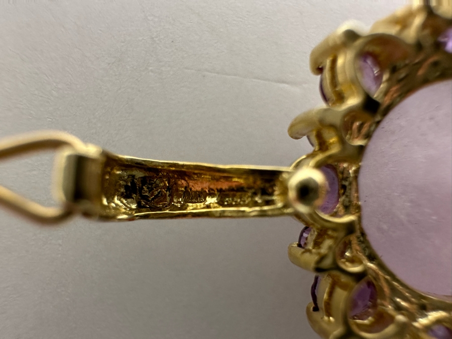 14K Gold Jadeite With Amethysts Pendant 5.5g [Photo 8]