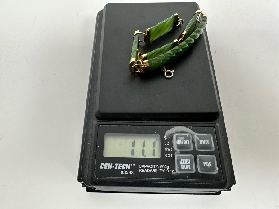 14K Gold Carved Jade Bracelet 7L 11.1g [Photo 8]