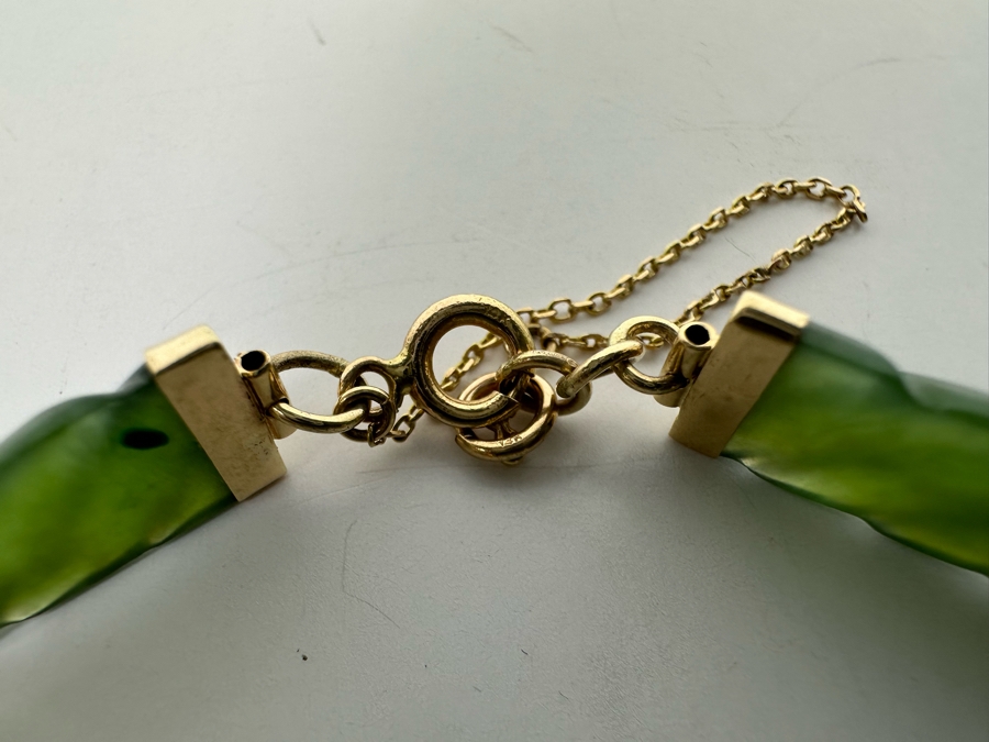 14K Gold Carved Jade Bracelet 7L 11.1g [Photo 5]