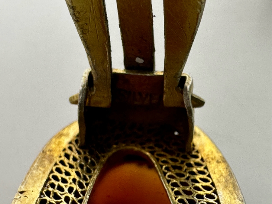 Vintage Chinese Silver Filigree Carnelian Clip-On Earrings 7.7g [Photo 8]