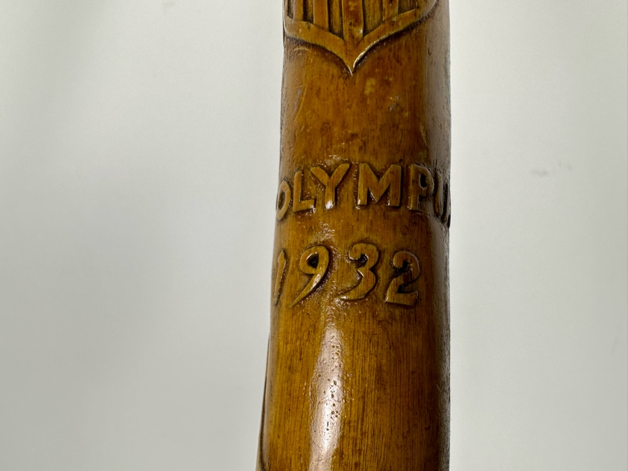 Antique Hand Carved Folk Art Wooden Cane From 1932 Olympic Games 33L [Photo 6]