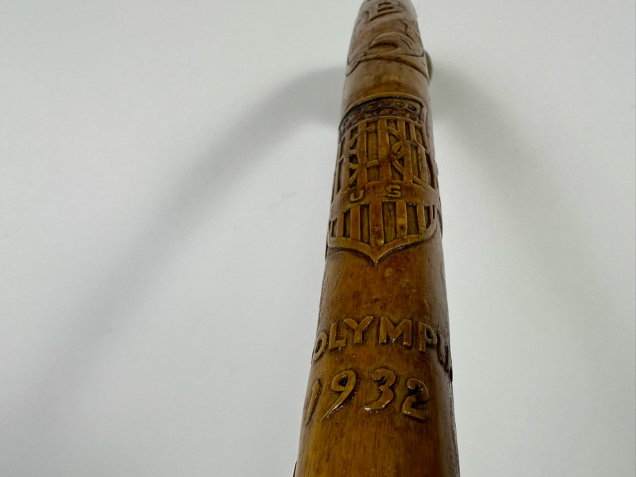 Antique Hand Carved Folk Art Wooden Cane From 1932 Olympic Games 33L [Photo 14]