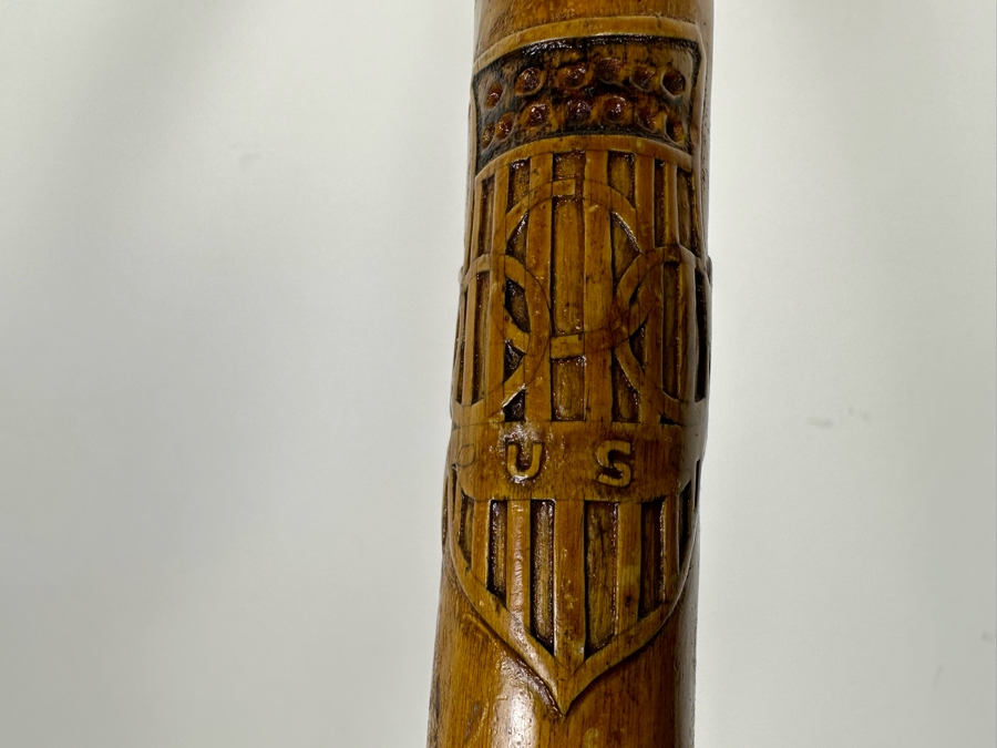 Antique Hand Carved Folk Art Wooden Cane From 1932 Olympic Games 33L [Photo 7]
